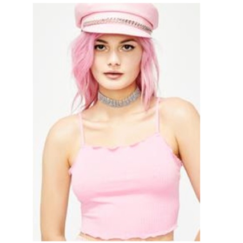 Dolls kill Pink crop top tank top sz small coquette barbiecore
